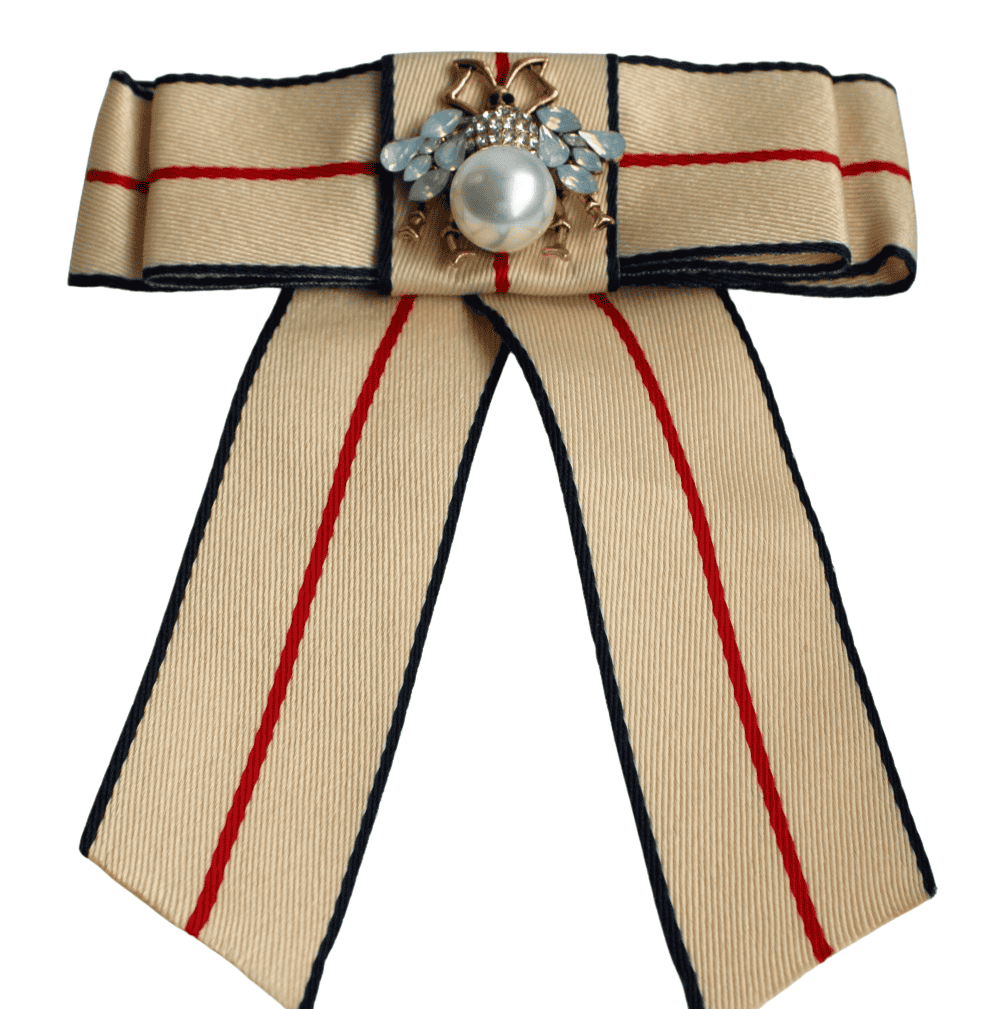 Beige Ansteckfliege mit Bienen-Perlenakzent