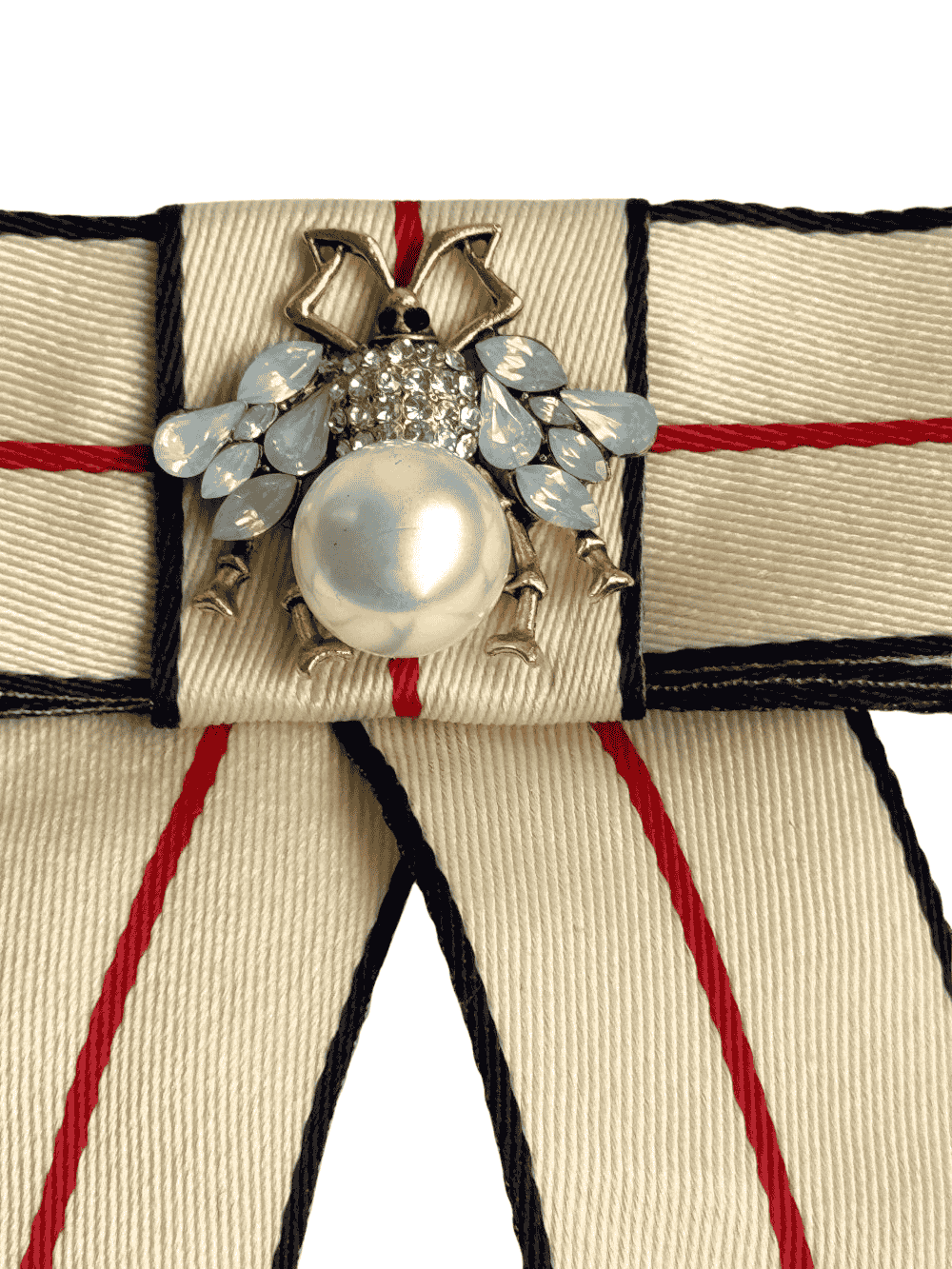 Beige Ansteckfliege mit Bienen-Perlenakzent – Bild 2