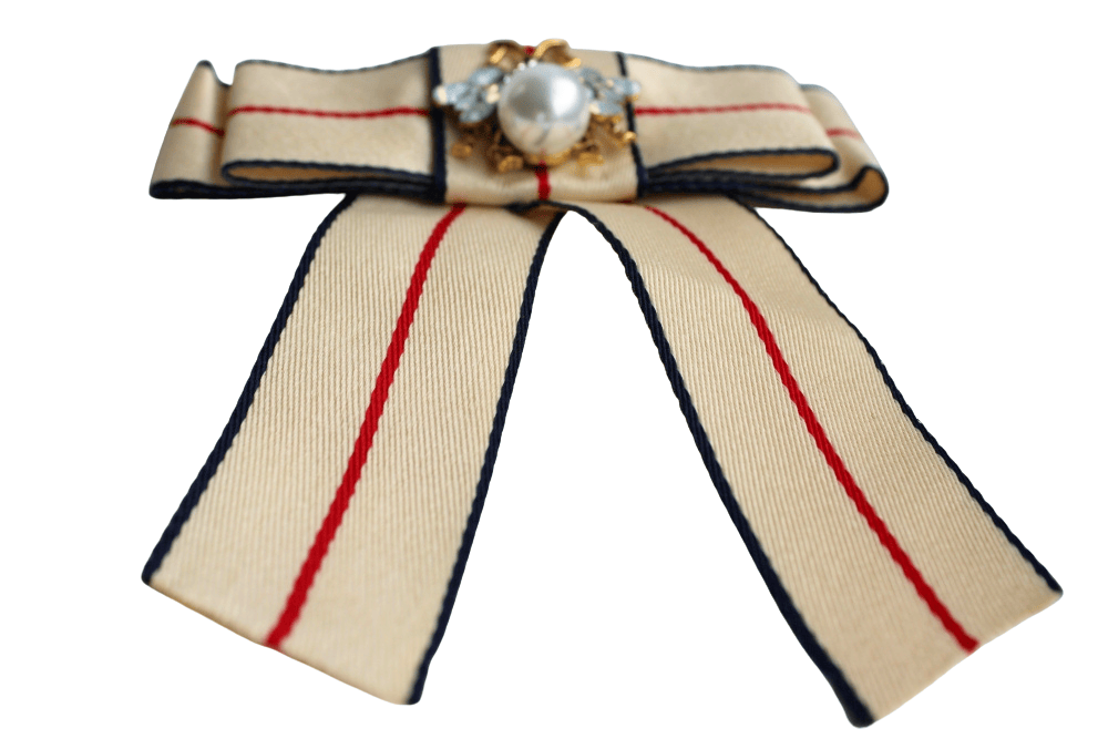 Beige Ansteckfliege mit Bienen-Perlenakzent – Bild 3