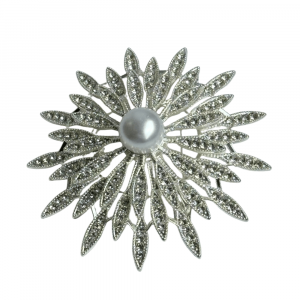 Elegante Anstecknadel mit großer Perle – Weiß