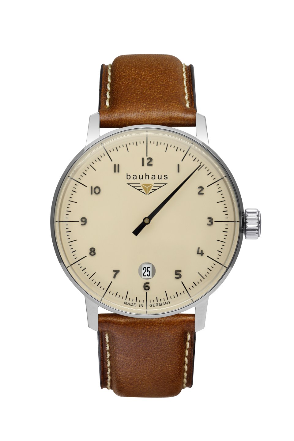 bauhaus Herrenuhr Quarz Monotimer mit Datum und Lederarmband