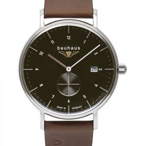 bauhaus Herrenuhr Quarz mit kleiner Sekunde und braunem Lederarmband