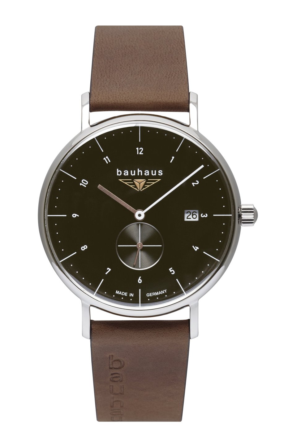 bauhaus Herrenuhr Quarz mit kleiner Sekunde und braunem Lederarmband