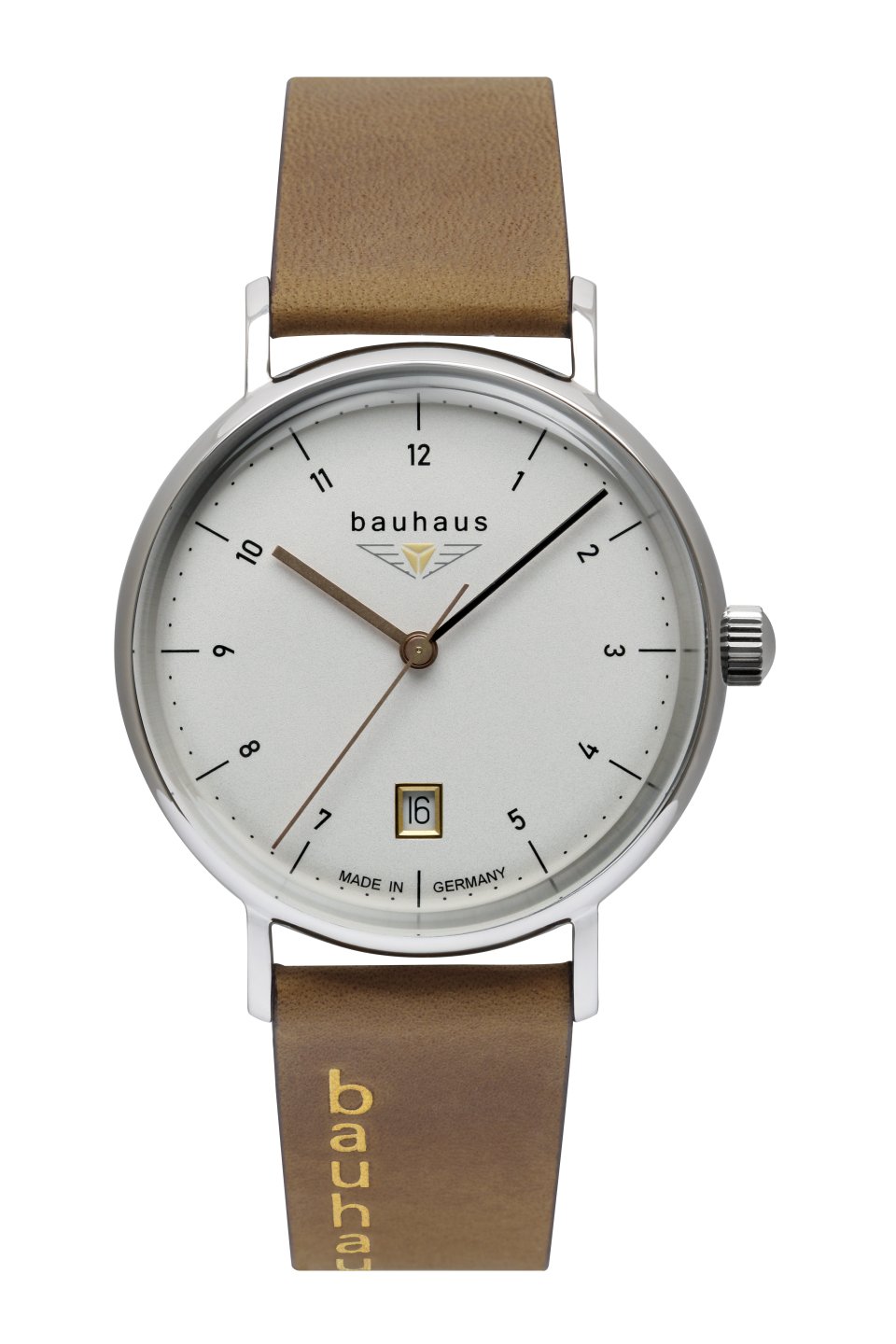 bauhaus Damenuhr Quarz mit Datum und Lederarmband