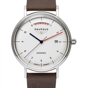 bauhaus Herrenuhr Automatik mit Wochentagsanzeige und Lederarmband