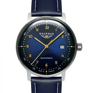 Bauhaus Herrenuhr Automatik mit Datum und blauem Lederarmband