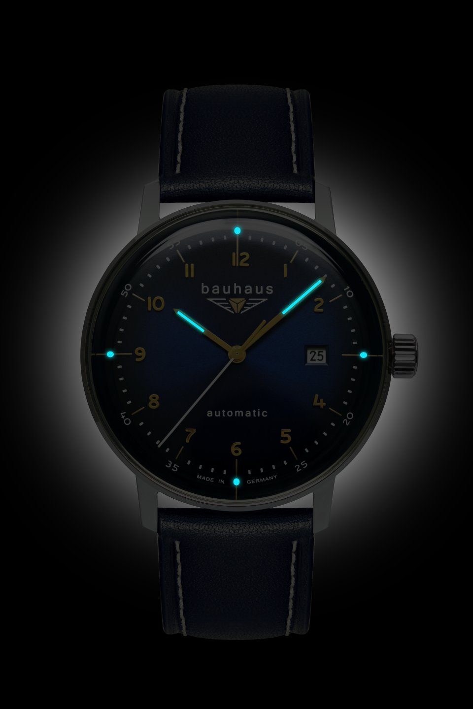 Bauhaus Herrenuhr Automatik mit Datum und blauem Lederarmband – Bild 2