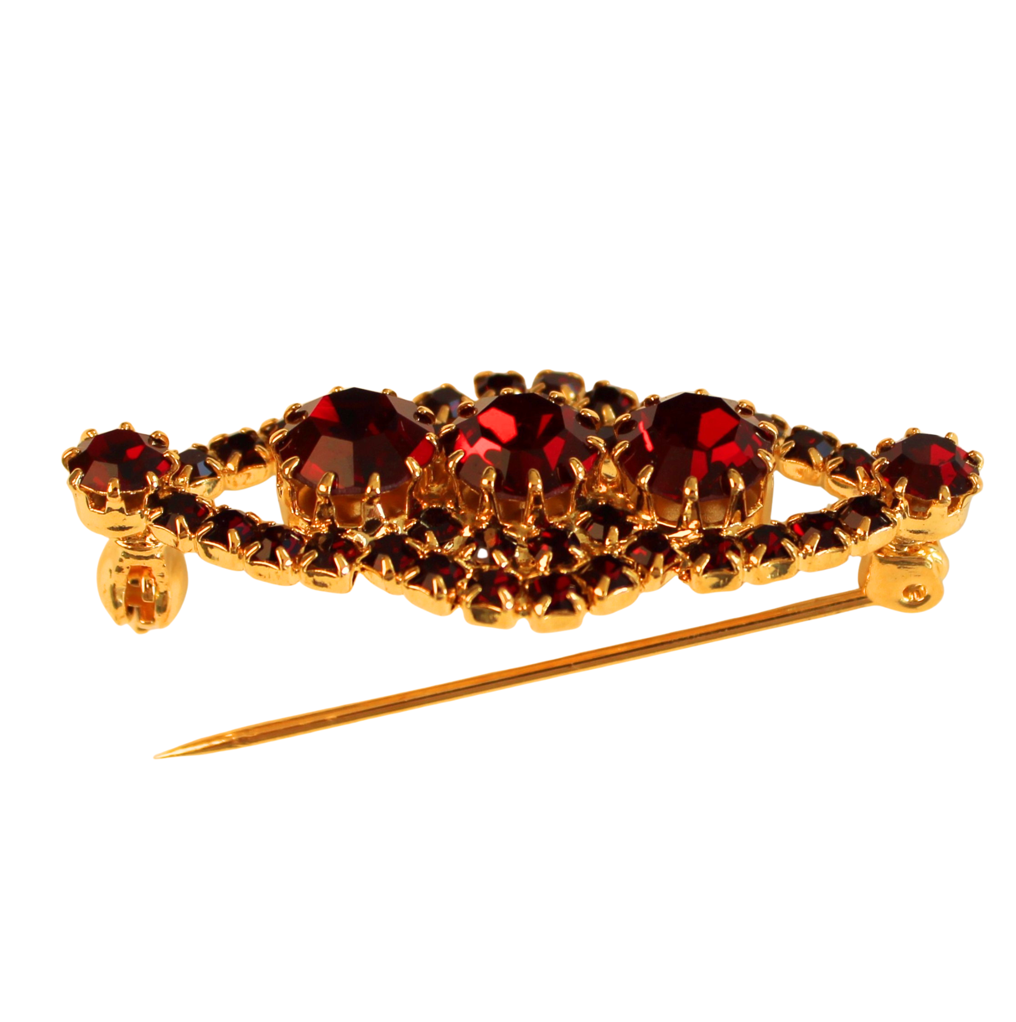 Goldfarbene Brosche mit Rubinroten Steinen – Bild 2
