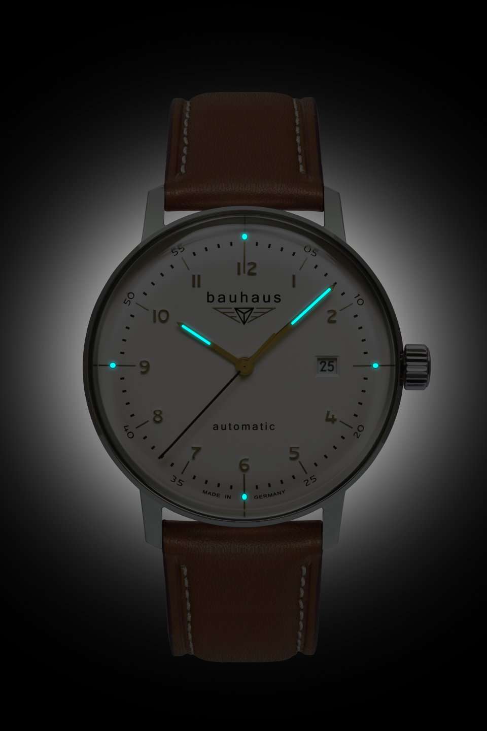 Bauhaus Herrenuhr Automatik mit Datum und Lederarmband – Bild 2