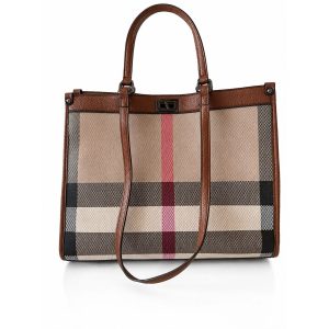 Karierte Damen Shopper-Tasche &ndash; Braun/Beige mit Schulterriemen