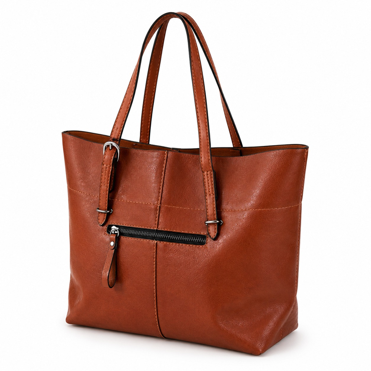 Vintage Leder-Shopper Braun – Damenhandtasche aus echtem Leder – Bild 4
