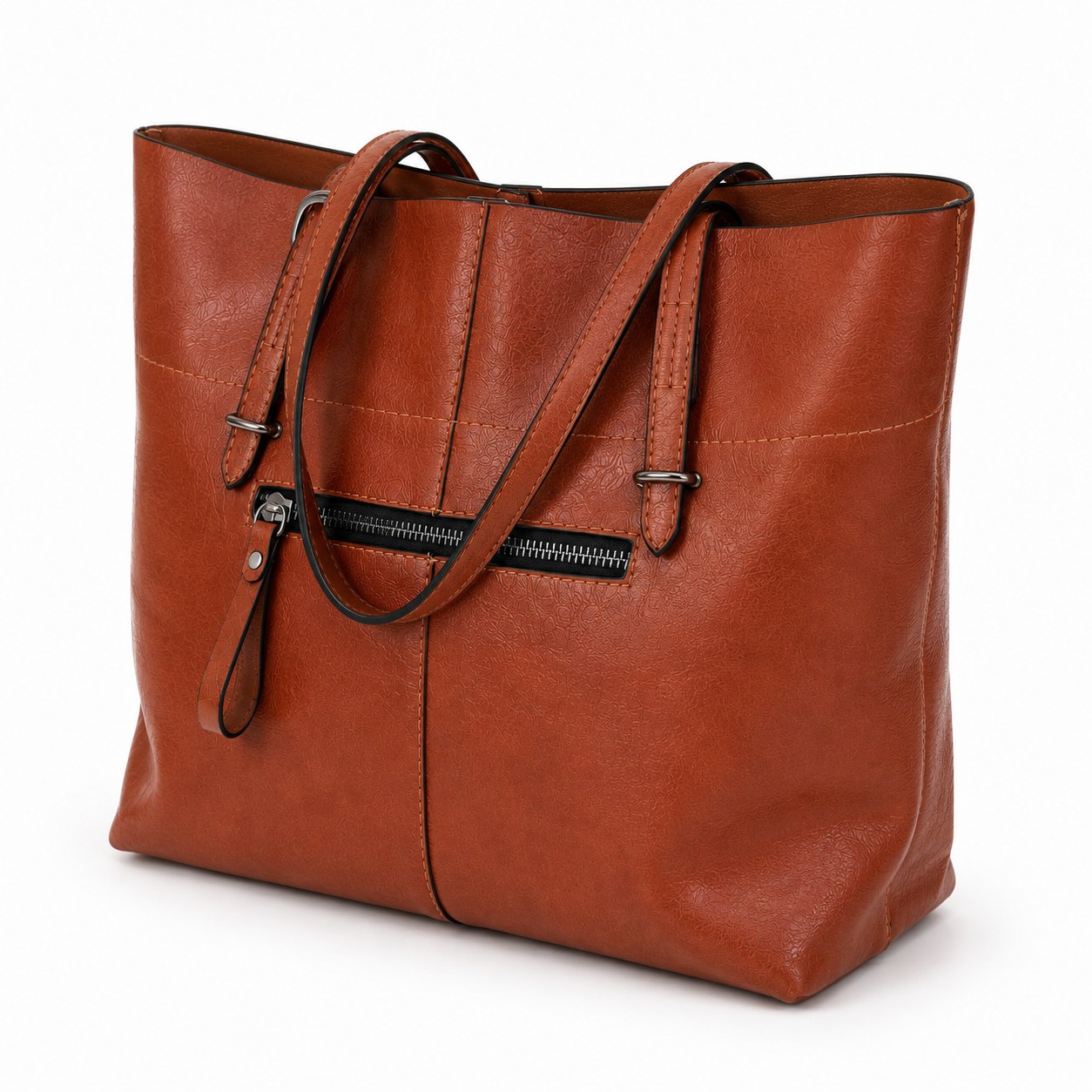 Vintage Leder-Shopper Braun – Damenhandtasche aus echtem Leder – Bild 3