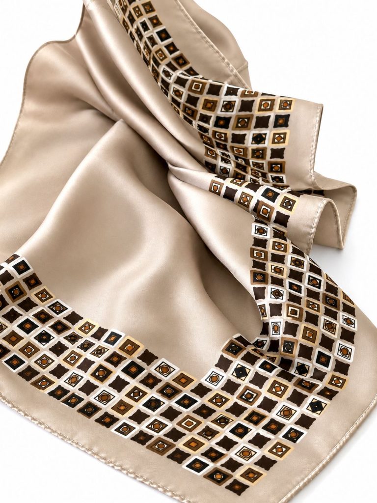 Seidentuch „French Chic“ – Creme mit grafischer Bordüre, 70 × 70 cm