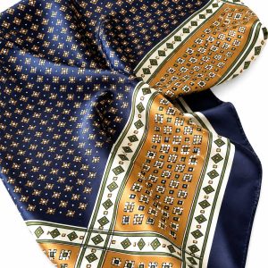 Seidentuch &bdquo;Navy Heritage&ldquo; &ndash; Marineblau & Camel, 70 &times; 70 cm